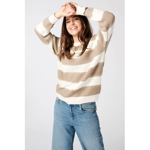 MS Mode gestreepte trui met wol beige gebreid afbeelding