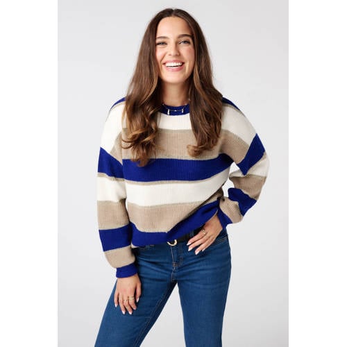 MS Mode gestreepte trui met wol blauw gebreid afbeelding