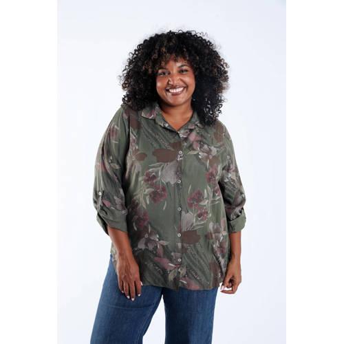 Paprika gebloemde blouse kaki afbeelding