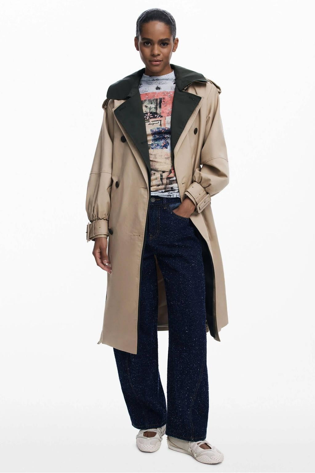 Desigual trenchcoat - beige/donkergroen