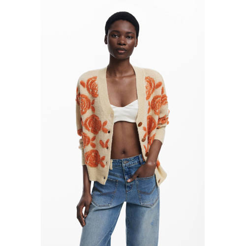 Desigual gebloemde gebreide trui oranje afbeelding