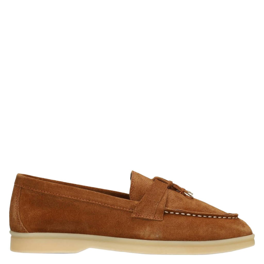 Cognackleurige dames Poelman suède loafers