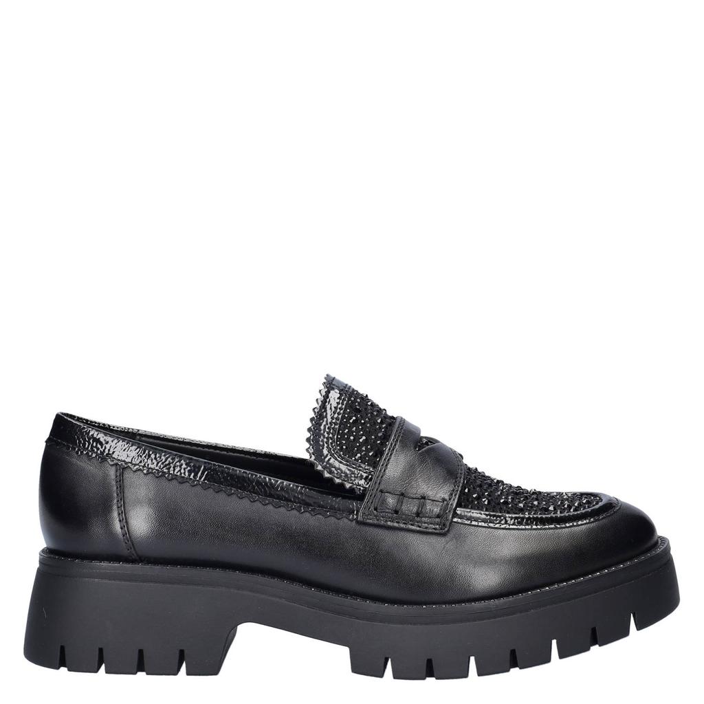 Zwarte dames Regarde le ciel Leticia chunky leren loafers met strass