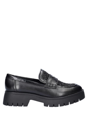 Leticia chunky leren loafers met strass zwart