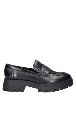 Leticia chunky leren loafers met strass zwart
