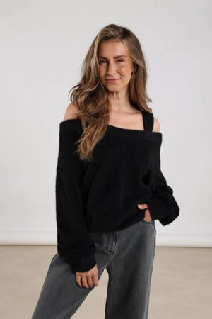 off shoulder trui zwart met lurex