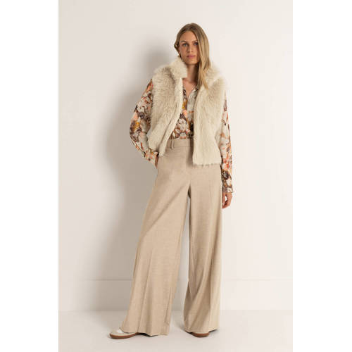 Claudia Sträter wide leg high waist pantalon beige afbeelding