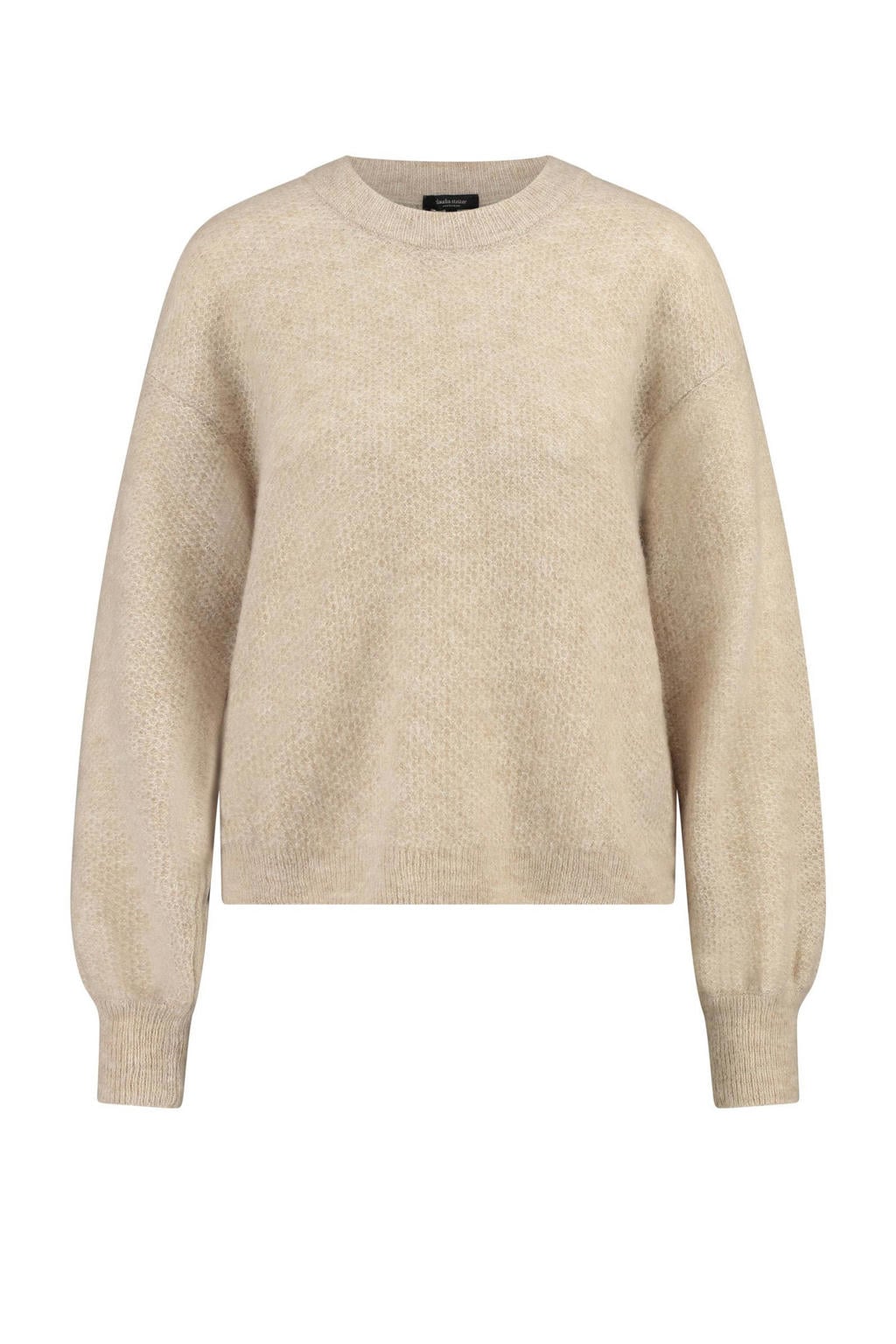Beige dames Claudia Sträter trui gebreid van wol met effen, lange mouwen en ronde hals