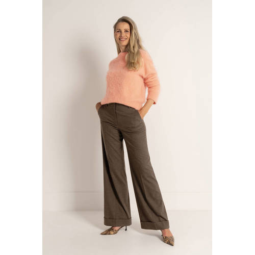 Claudia Sträter wide leg high waist pantalon donkerbruin afbeelding
