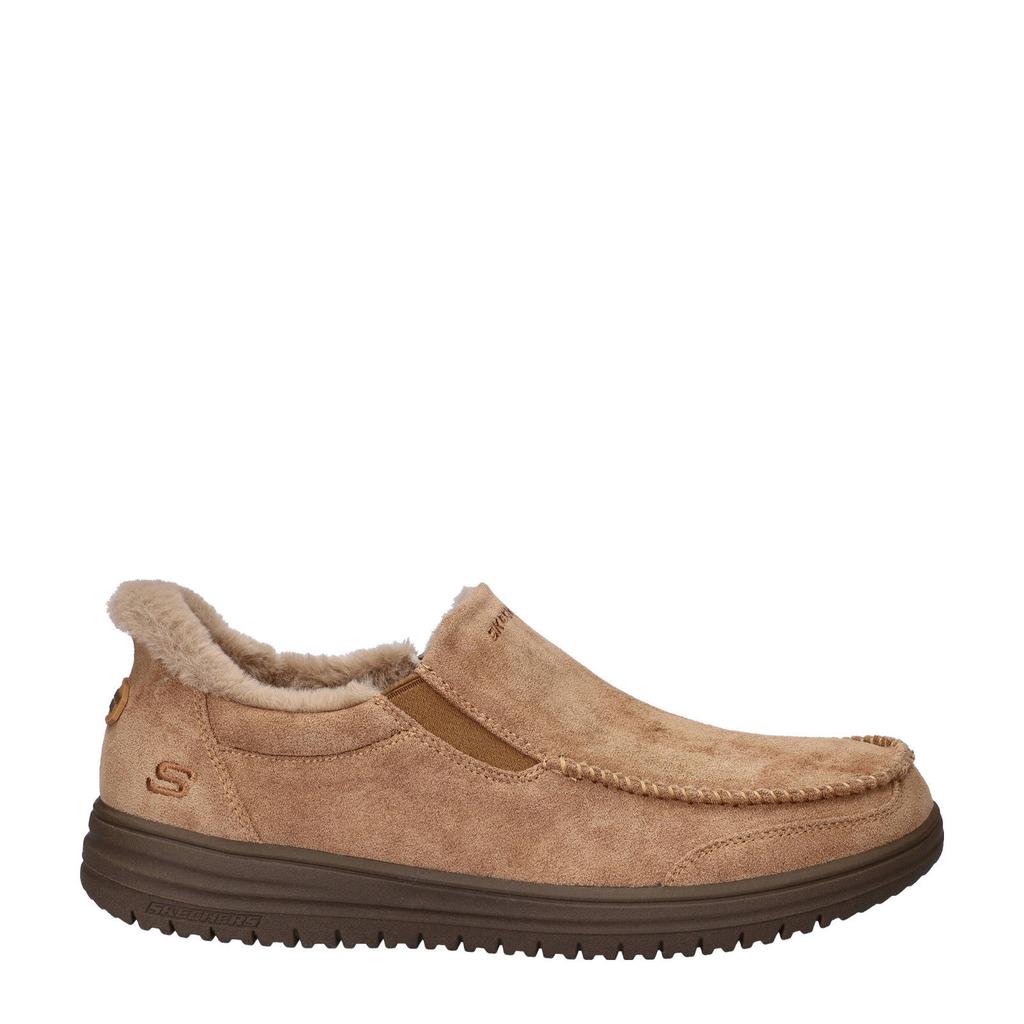 Beige heren Skechers pantoffels van synthetisch nubuck