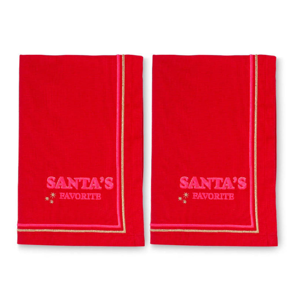 Vondels Geborduurde servetten santa's favorite rood 45cm (set van 2)