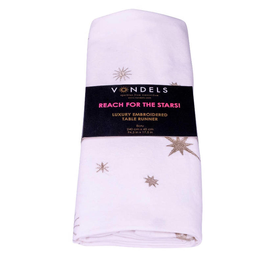 Vondels Geborduurde tafelloper sterren overal ecru 240cm x 45cm