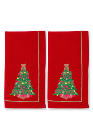 Geborduurde servetten kerstboom rood 45cm (set van 2)