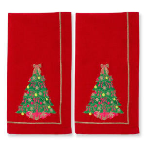 Geborduurde servetten kerstboom rood 45cm (set van 2)