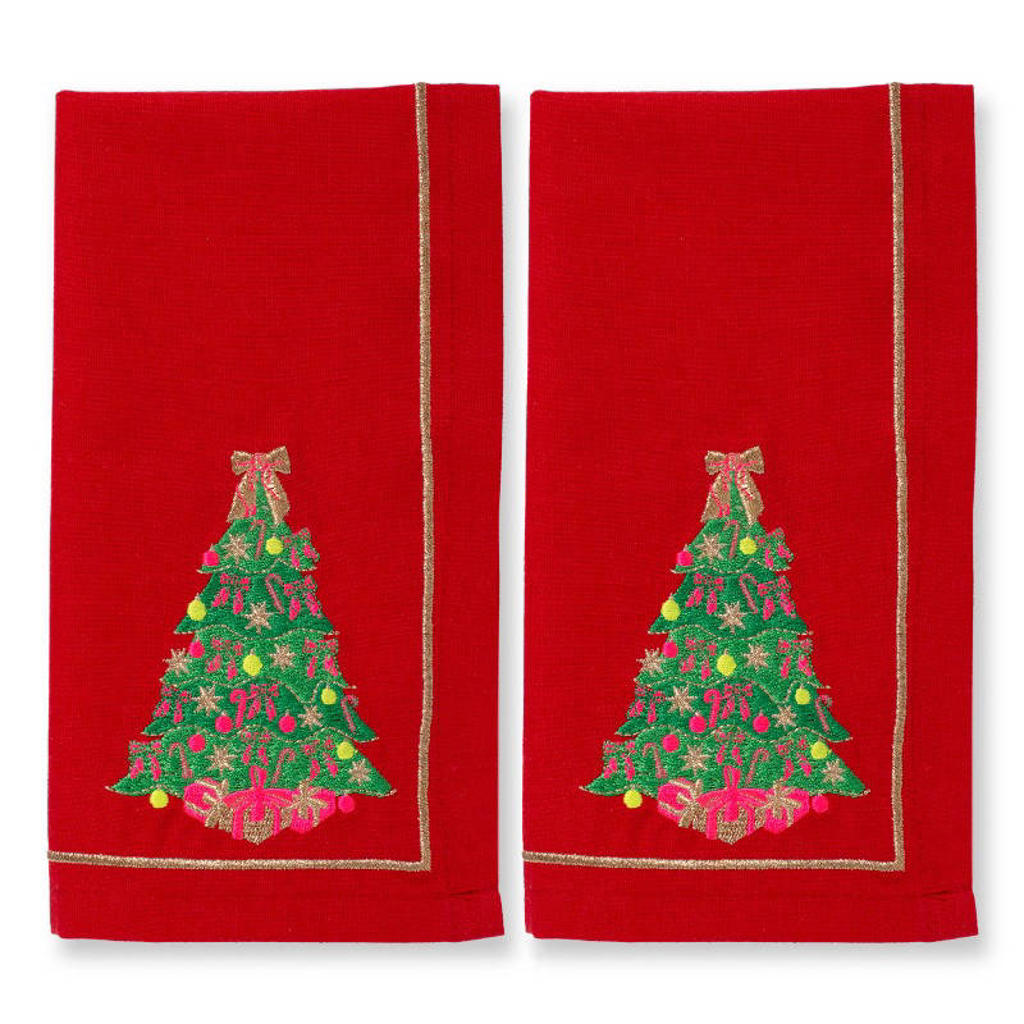 Vondels Geborduurde servetten kerstboom rood 45cm (set van 2)