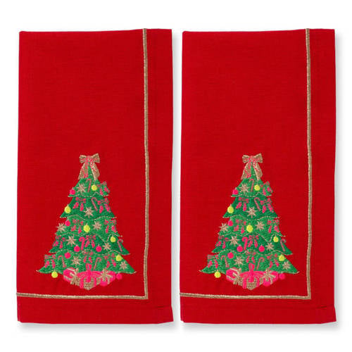 Vondels Geborduurde servetten kerstboom rood 45cm Set van 2 afbeelding