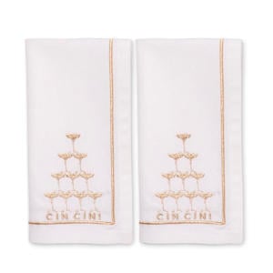 Geborduurde servetten champagne toren wit 45cm (set van 2)