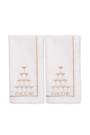 Geborduurde servetten champagne toren wit 45cm (set van 2)