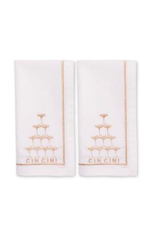 Geborduurde servetten champagne toren wit 45cm (set van 2)