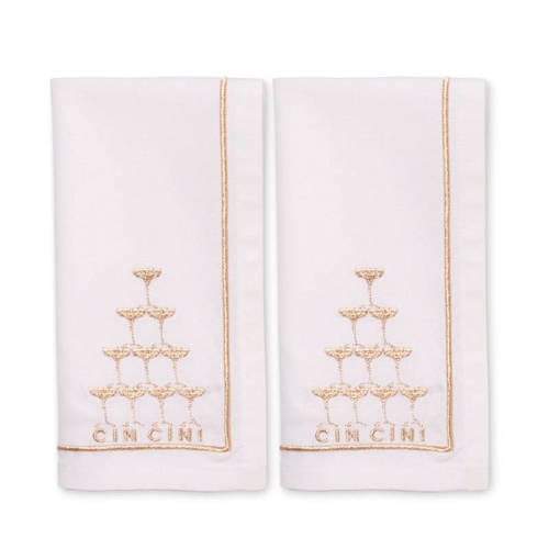 Vondels Geborduurde servetten champagne toren wit 45cm Set van 2 afbeelding