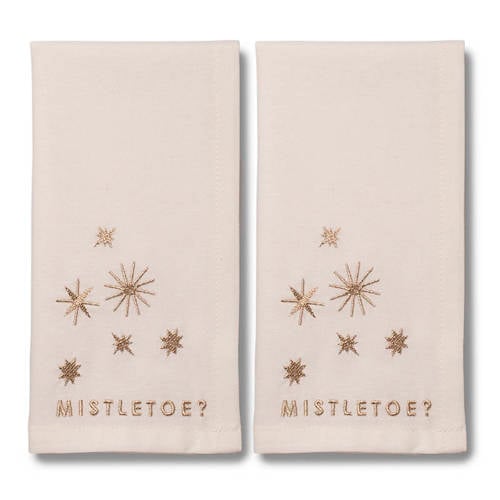 Vondels Geborduurde servetten MISTLETOE ecru 45cm Set van 2 afbeelding
