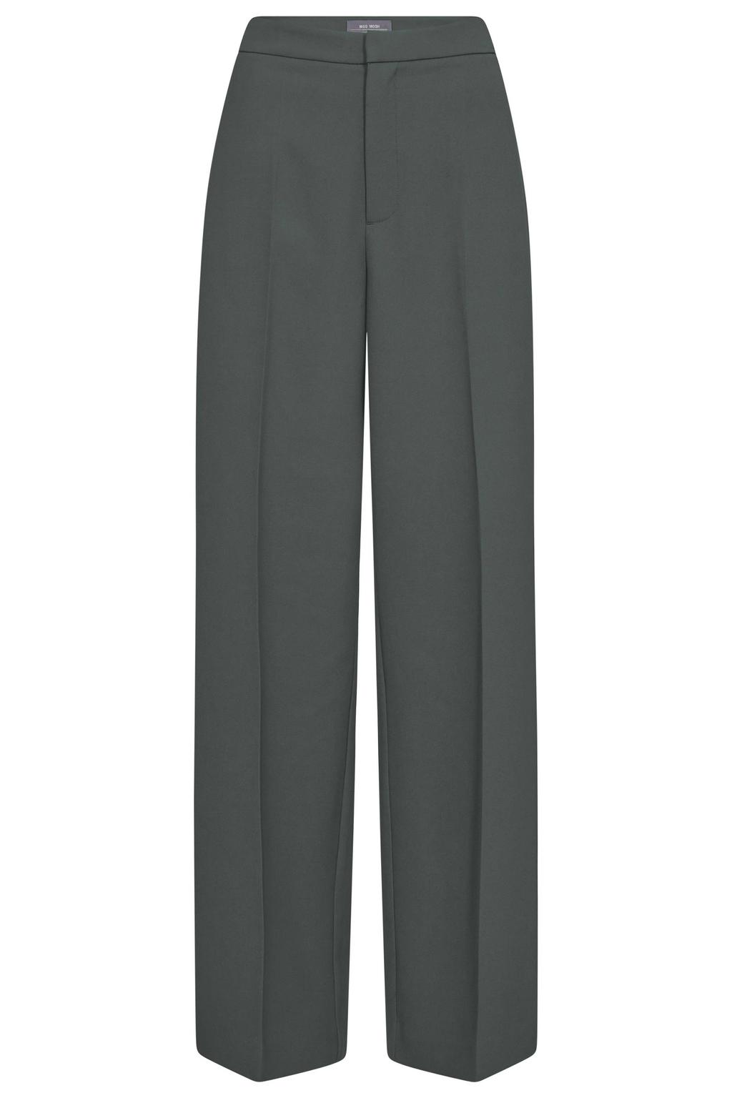 Grijsgroene dames Mos Mosh straight high waist pantalon groen van polyester met wijde pijpen en effen