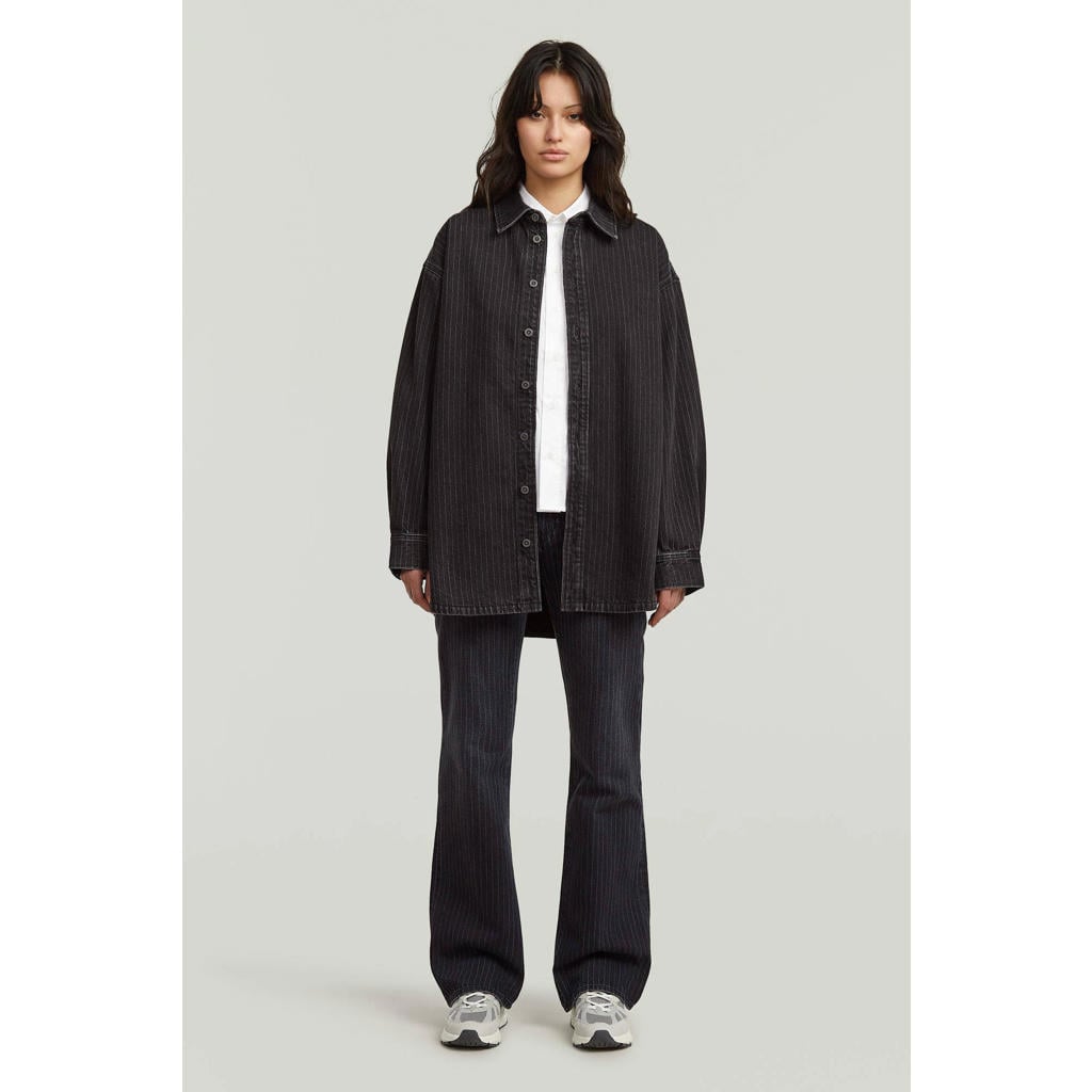 Black denim, denim en witte dames G-STAR blouse black van denim met krijtstreepprint, lange mouwen, klassieke kraag en knoopsluiting