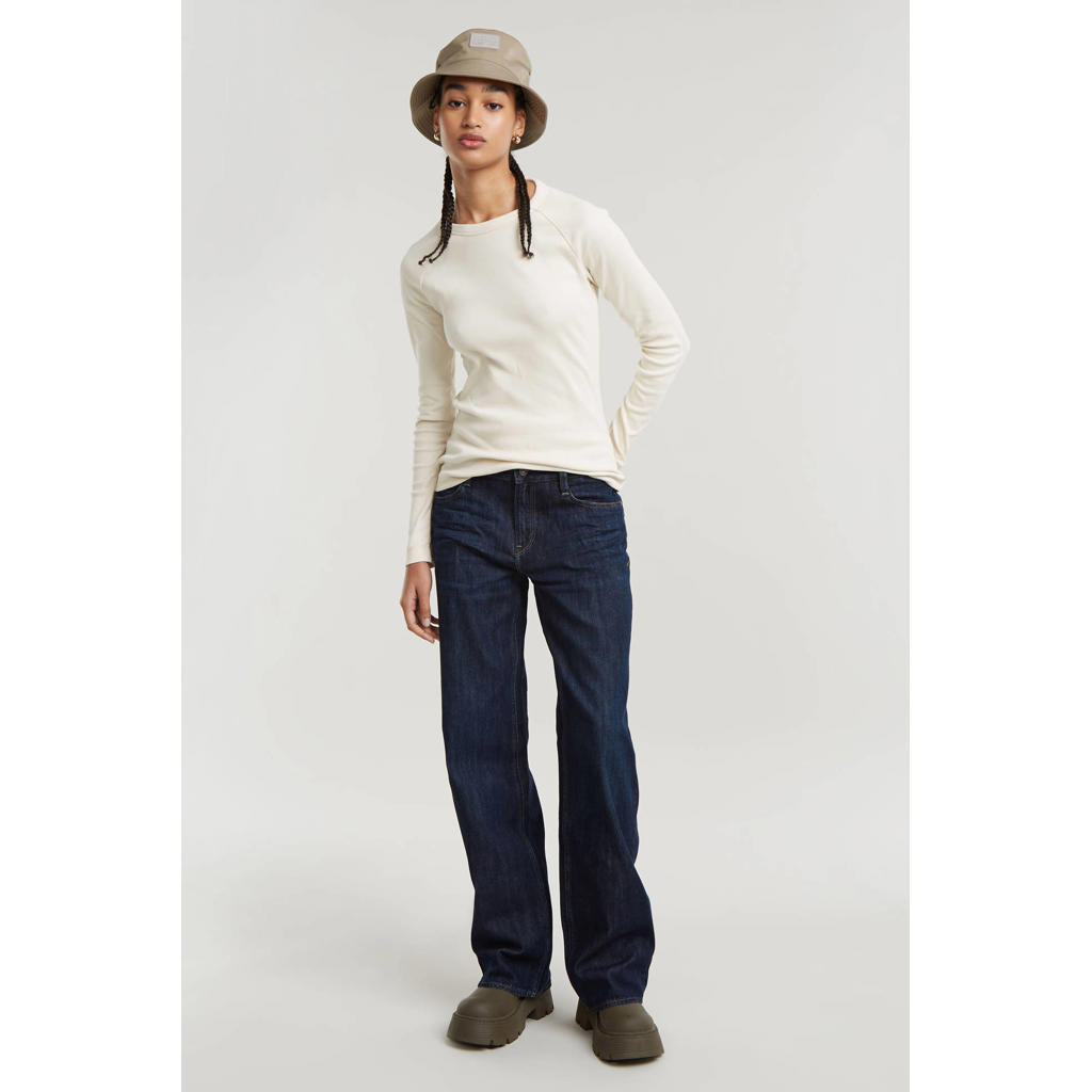 Dark blue denim dames G-STAR low waist loose fit jeans van katoen met rits- en drukknoopsluiting en effen
