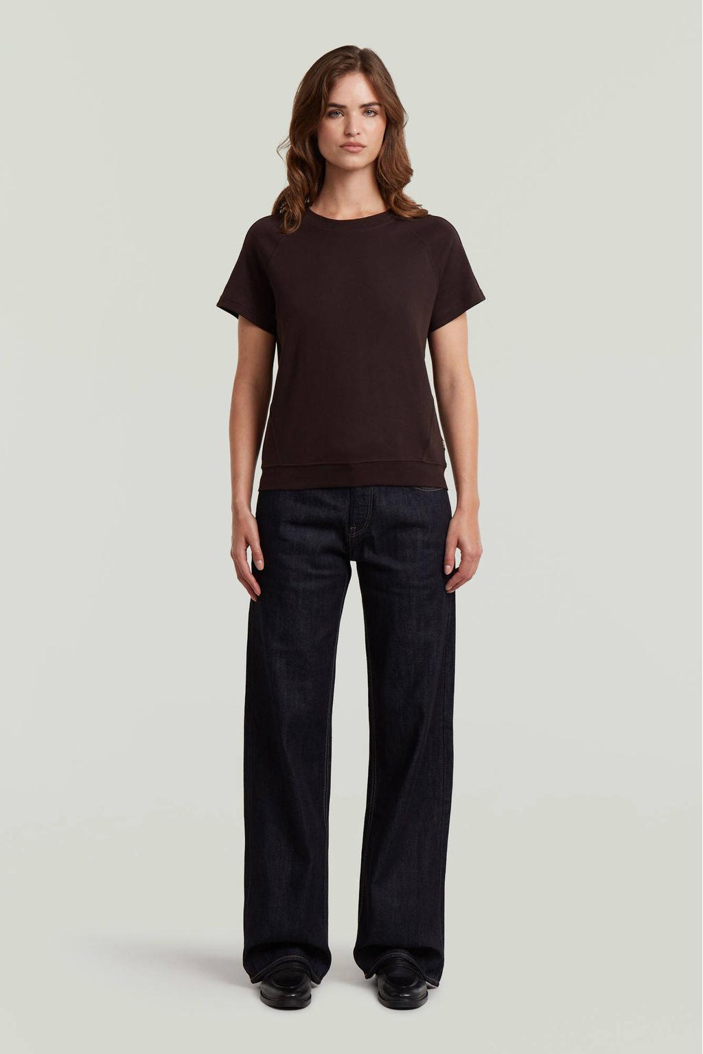 Dark blue denim dames G-STAR low waist loose fit jeans van katoen met rits- en drukknoopsluiting en effen