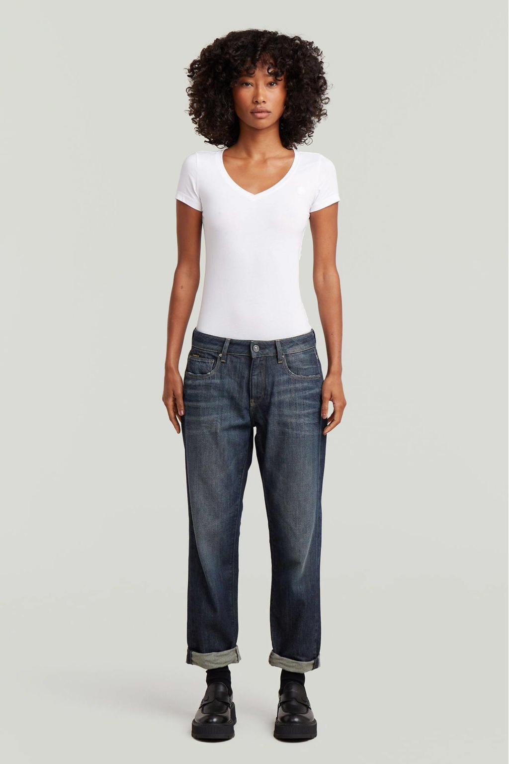 Dark blue denim dames G-STAR boyfriend jeans dark blue van katoen met low waist en effen