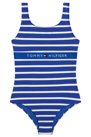 gestreept badpak met logo blauw/wit