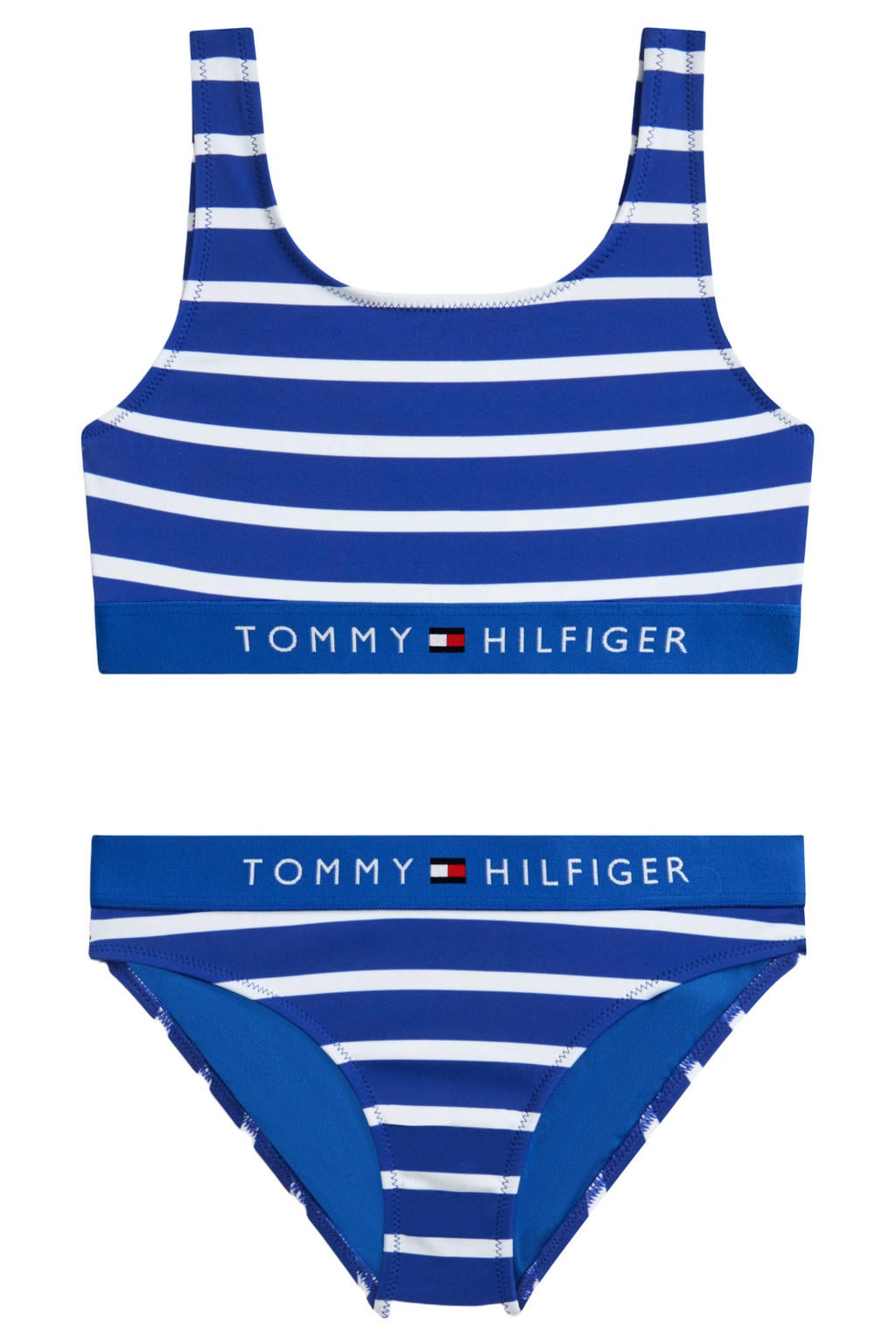 Tommy Hilfiger gestreepte crop bikini met logo blauw/wit