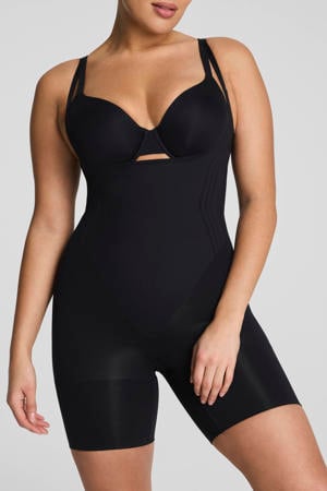 seamless sterk corrigerende bodysuit Open Bust Mid Thigh zwart