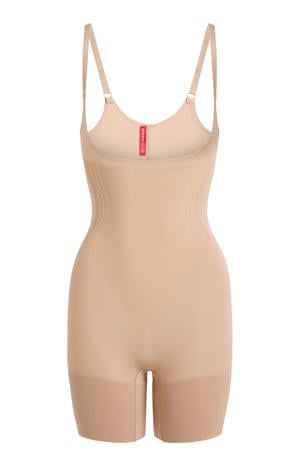 seamless sterk corrigerende bodysuit Open Bust Mid Thigh lichtbeige