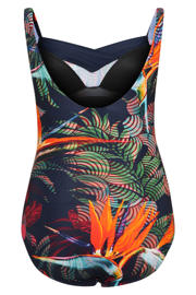 thumbnail: Paprika corrigerend badpak Plus Size met voorgevormde cups donkerblauw/meerkleurig