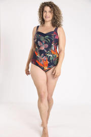 thumbnail: Paprika corrigerend badpak Plus Size met voorgevormde cups donkerblauw/meerkleurig