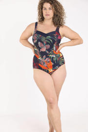 thumbnail: Paprika corrigerend badpak Plus Size met voorgevormde cups donkerblauw/meerkleurig