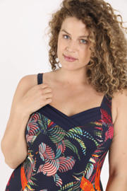 thumbnail: Paprika corrigerend badpak Plus Size met voorgevormde cups donkerblauw/meerkleurig