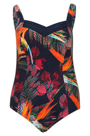 thumbnail: Paprika corrigerend badpak Plus Size met voorgevormde cups donkerblauw/meerkleurig