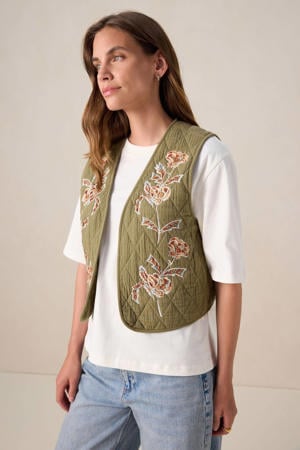 gebloemde gilet donkergroen