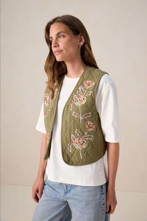 gebloemde gilet donkergroen