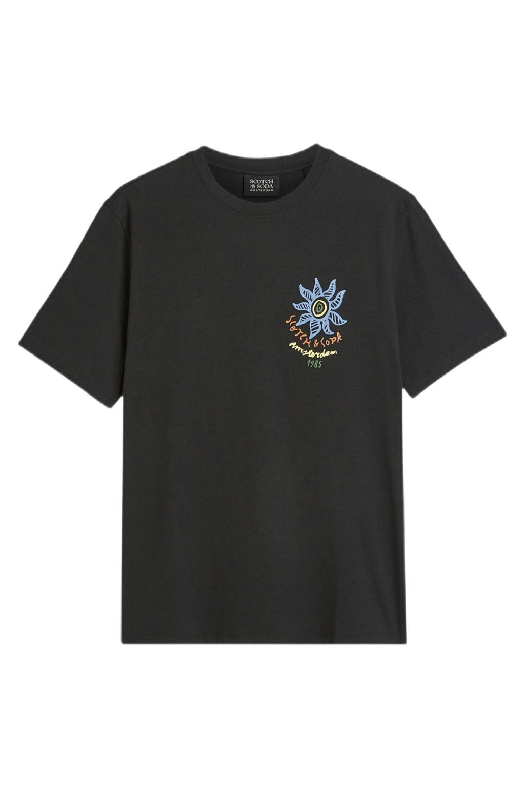 Zwarte heren Scotch & Soda regular T-shirt van katoen met backprint, korte mouwen en ronde hals