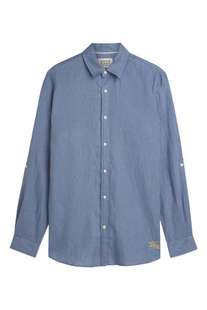 regular casual overhemd met linnen blauw