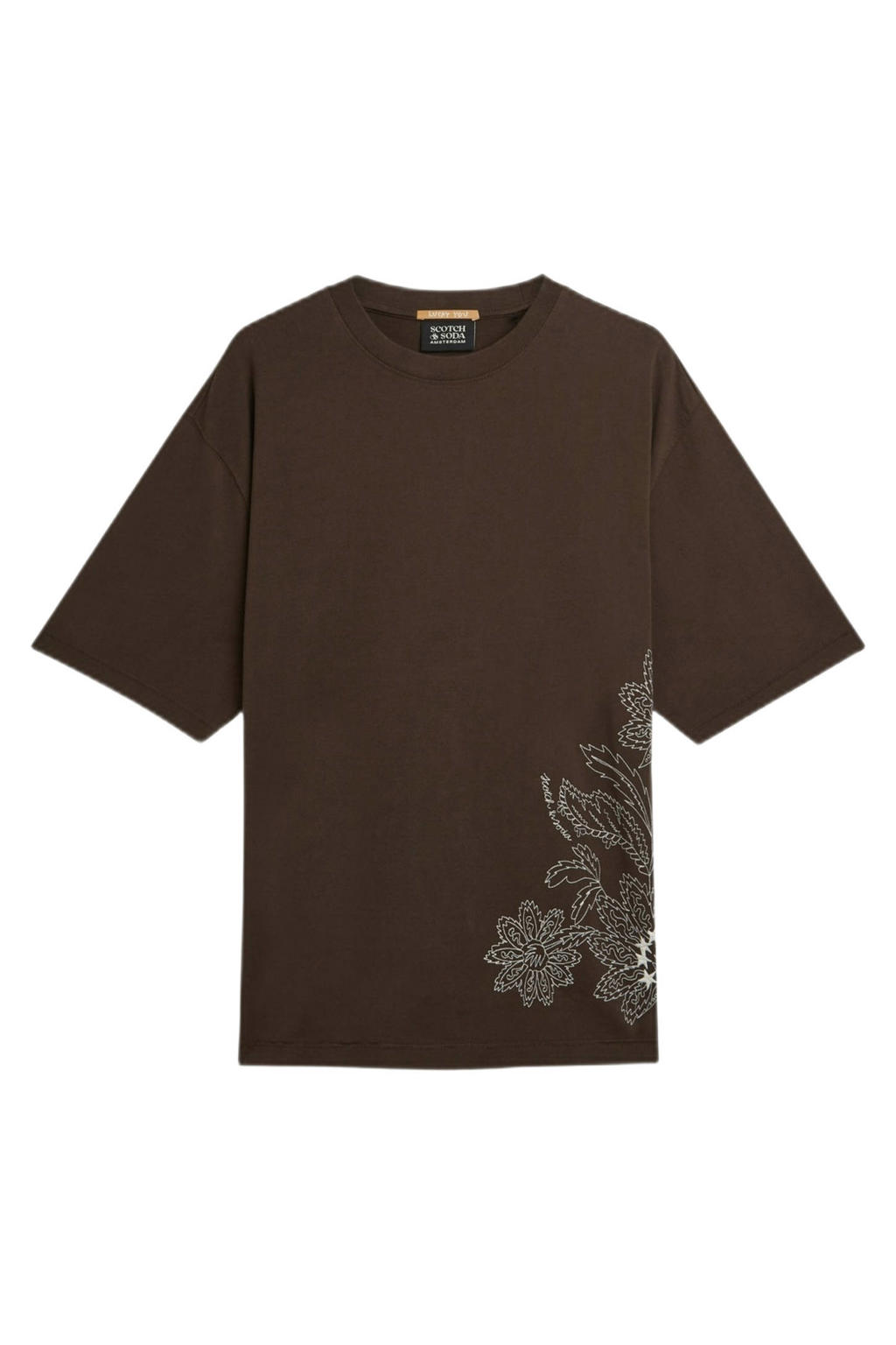Donkerblauwe heren Scotch & Soda T-shirt van katoen met printopdruk, korte mouwen, ronde hals en borduursels