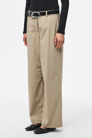wide leg regular waist pantalon grijsbruin