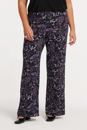 denim denim wide leg high waist broek paars