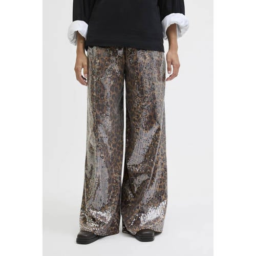 JJXX relaxed regular waist casual broek met panterprint bruin met pailletten afbeelding