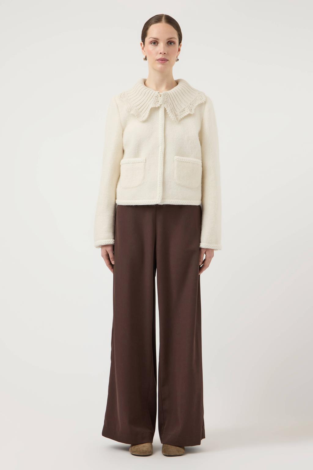 Ecru dames YAS gebreid vest met effen, lange mouwen, ronde hals en knoopsluiting