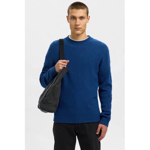 SELECTED HOMME gebreide trui met wol blauw afbeelding