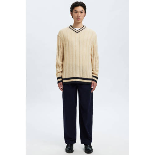 SELECTED HOMME trui met wol rib gebreid beige afbeelding